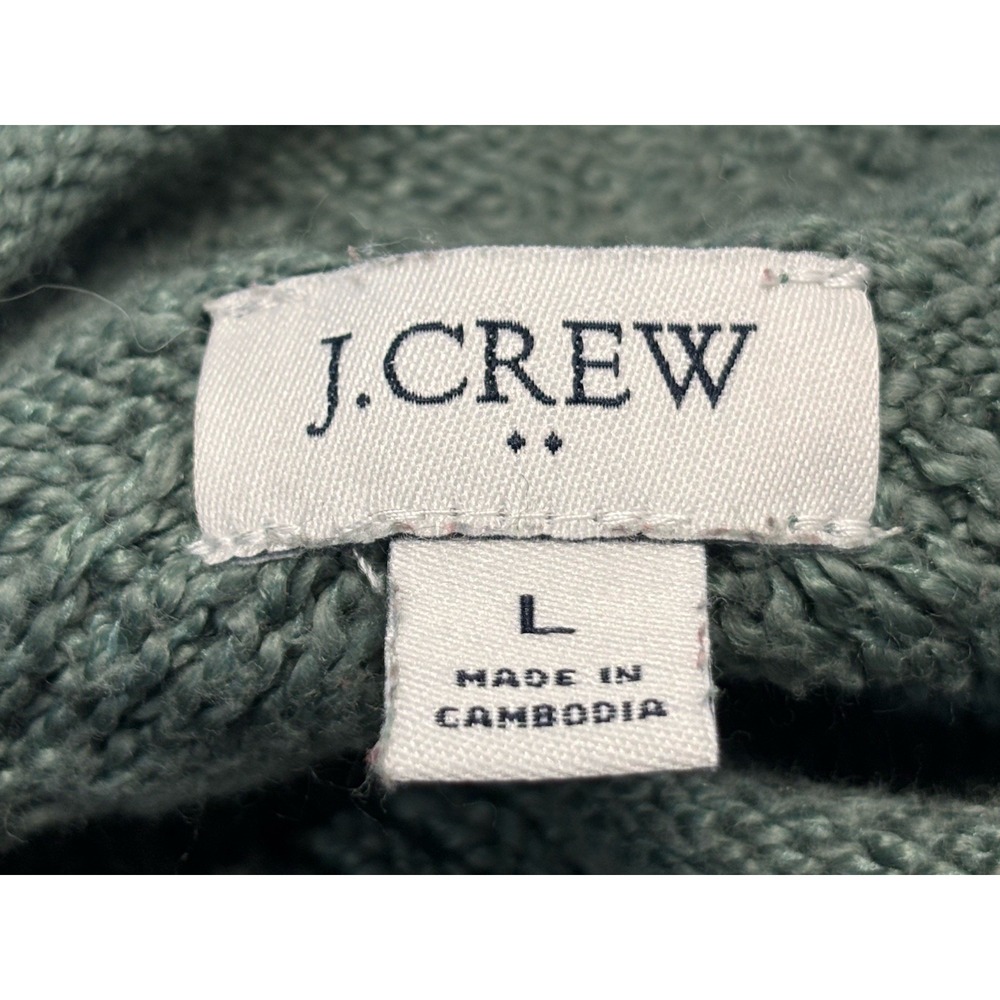 J Crew Cableknit Roll Neck Sweater Women's L Green Fisherman Coastal Grandma - Picture 6 of 7